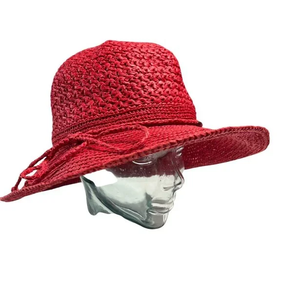 Scala | Accessories | Scala Red Woven Sun Hat With Ribbon  display picture 1